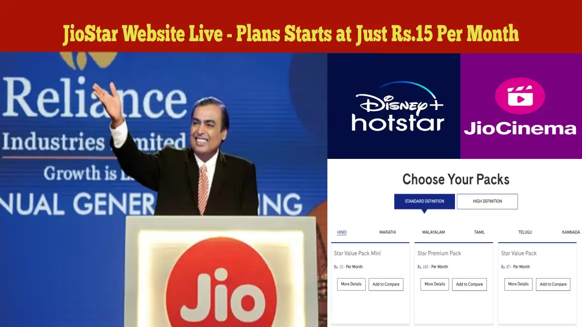 Jiostar Website, Check JioStar Plans and Pack Price